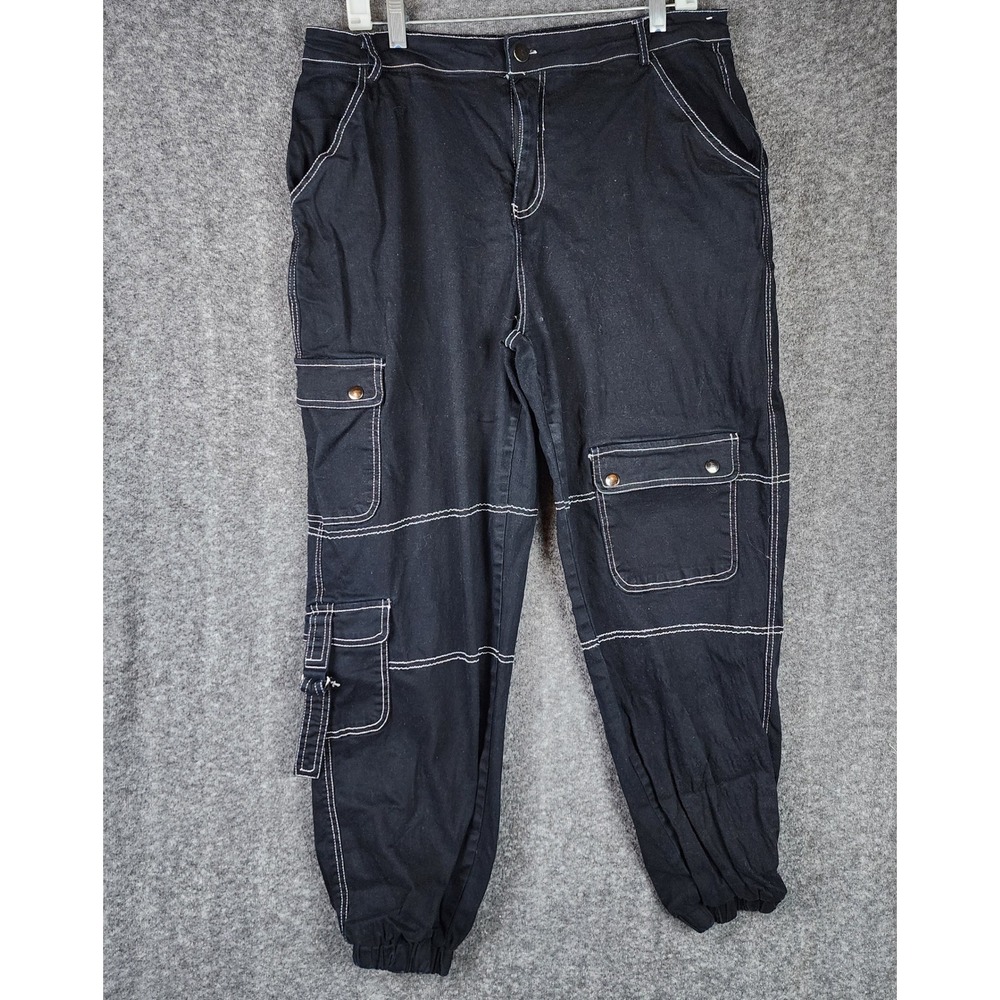 rue21 Joggers Womens XL Cargo Black Contrast Stitch Utility EUC